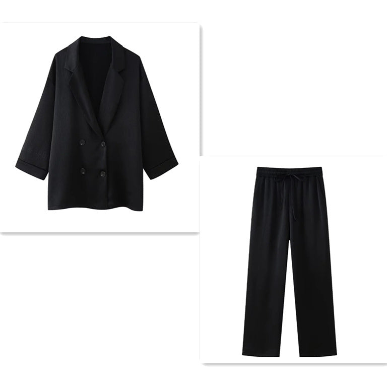 Ensemble Blazer à Volants et Pantalon Décontracté