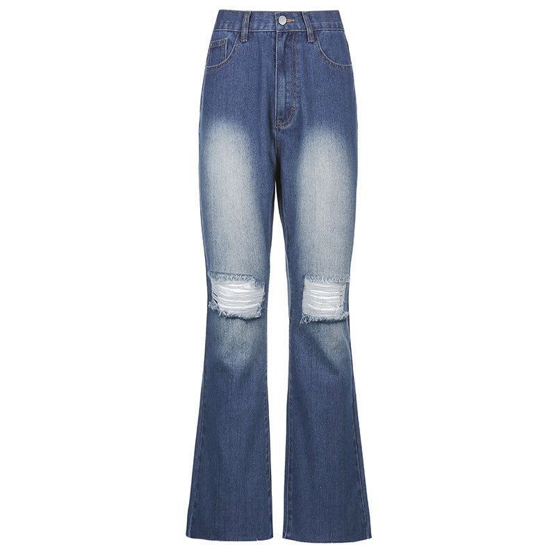 Jean flare taille haute déchiré effet vintage