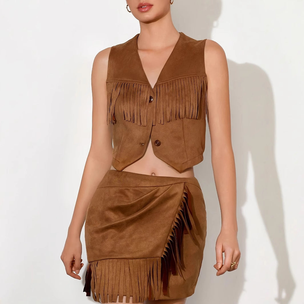 ensemble féminin style western à franges