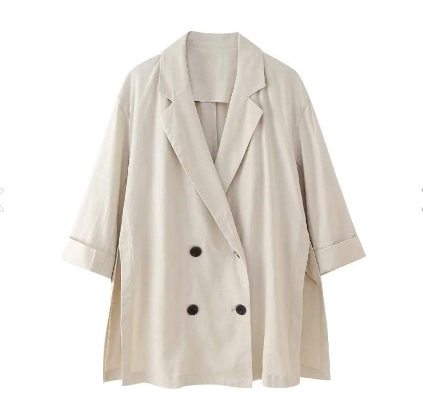Ensemble Blazer à Volants et Pantalon Décontracté