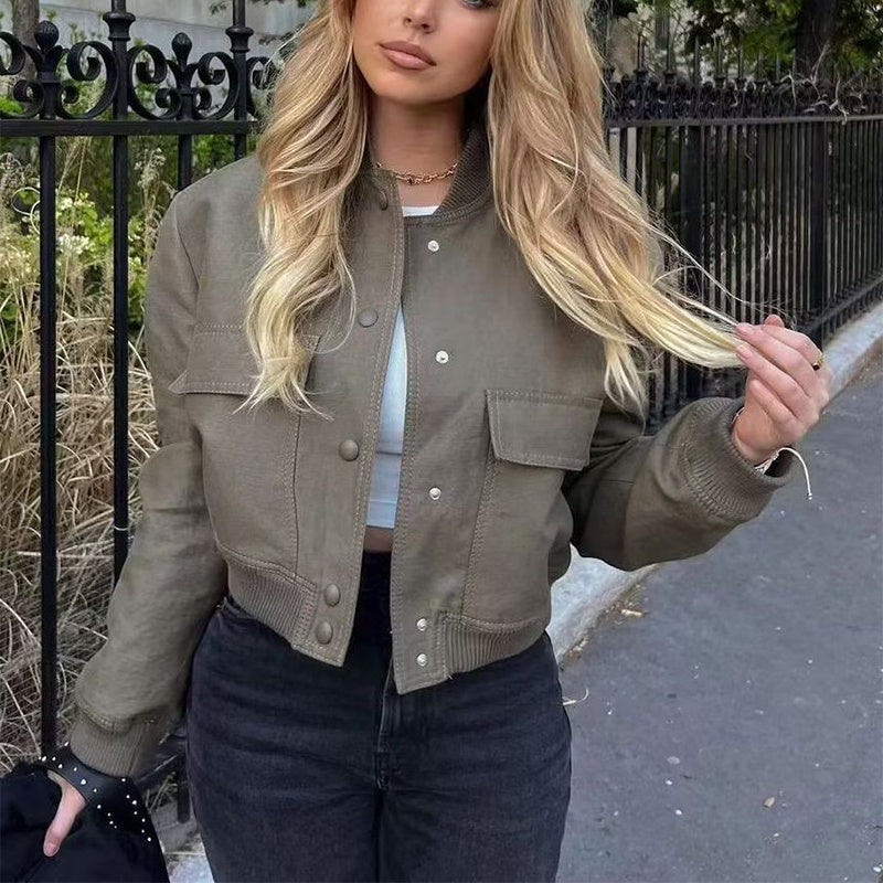 Veste Casual à Col Montant et Poches