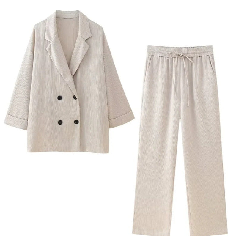 Ensemble Blazer à Volants et Pantalon Décontracté