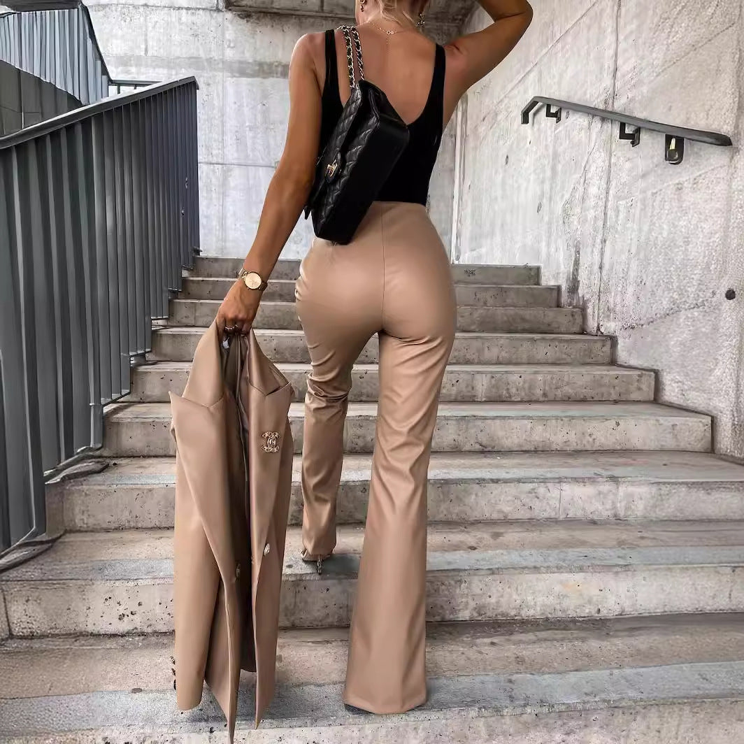 Pantalon fendu élégant coupe slim femme