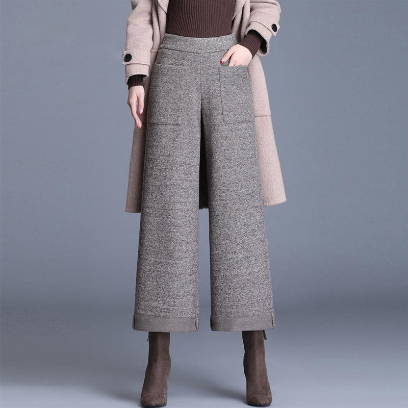Pantalon large court taille haute femme chic