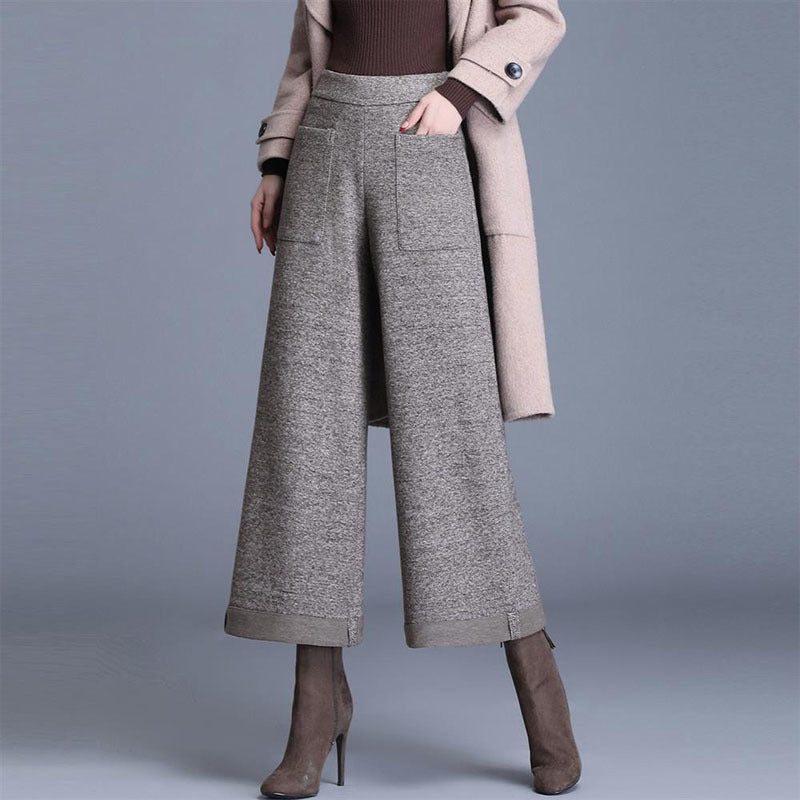 Pantalon large court taille haute femme chic