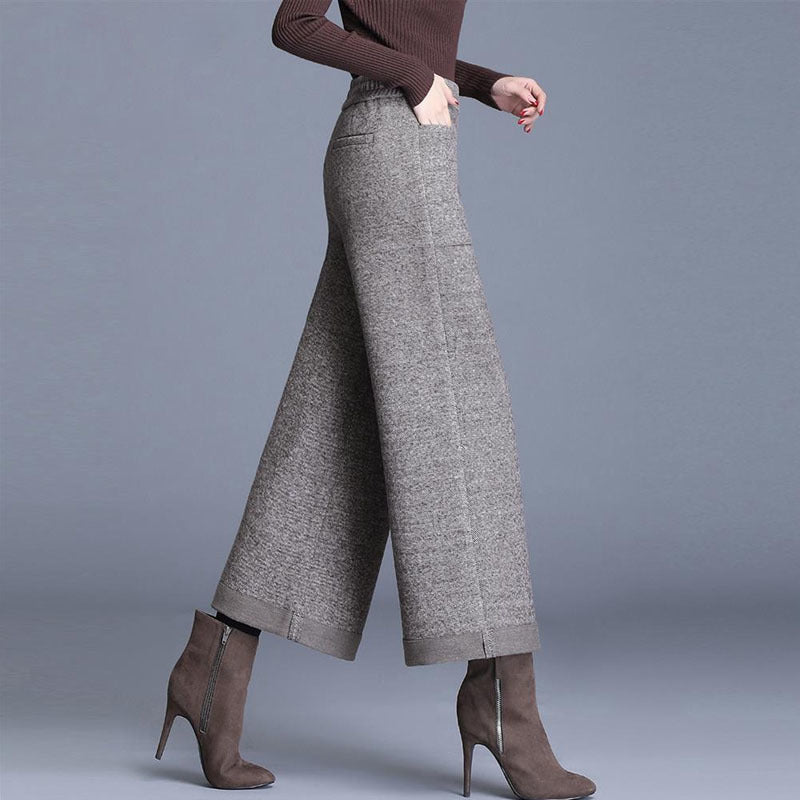 Pantalon large court taille haute femme chic