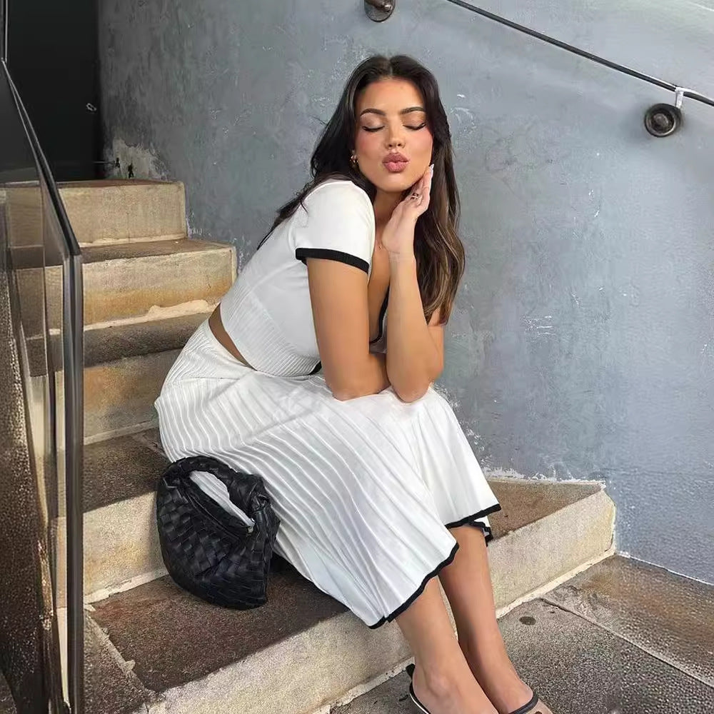 Ensemble Robe Plissée Slim à Col V