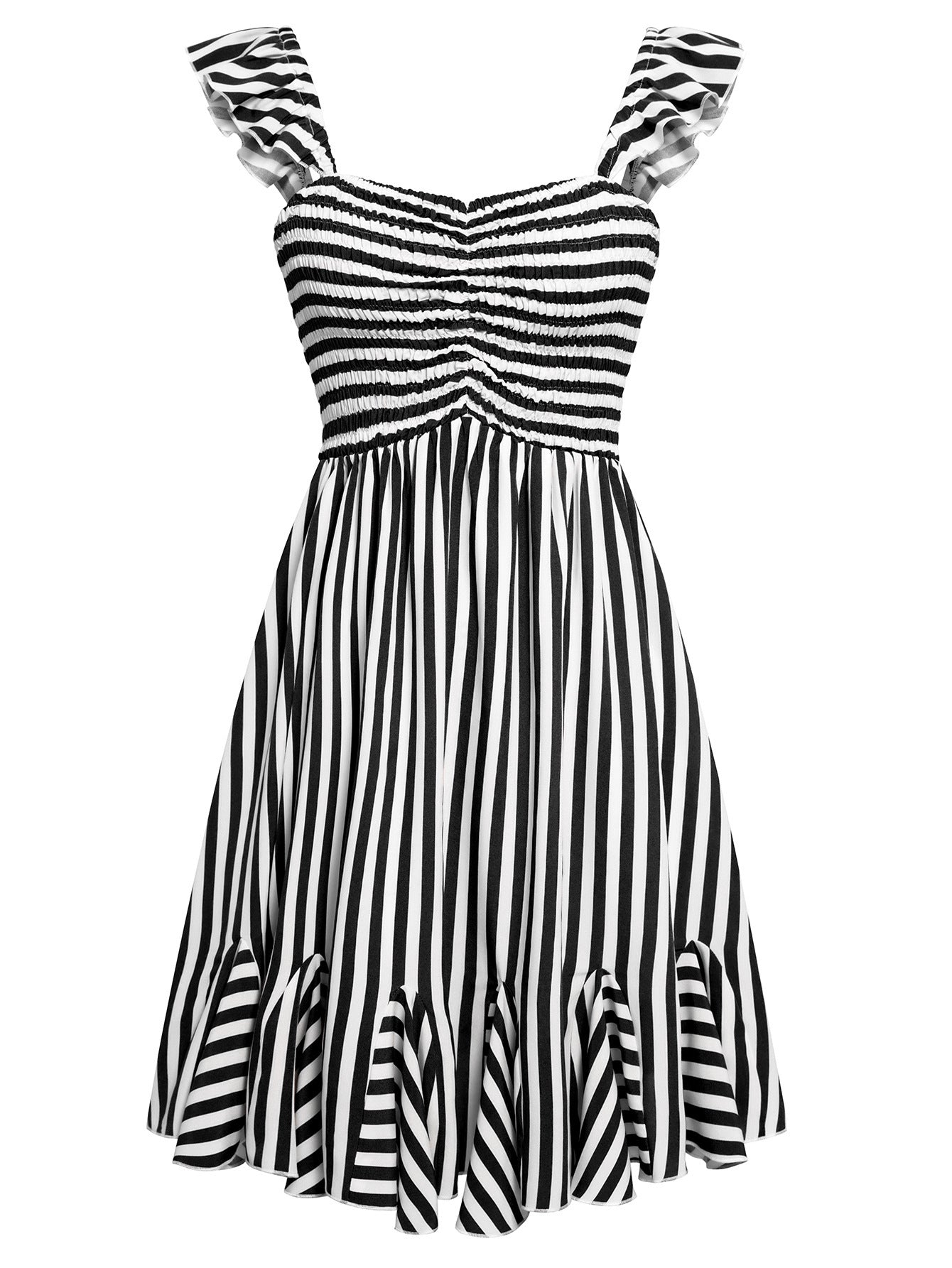 Robe courte à volants et rayures contrastées