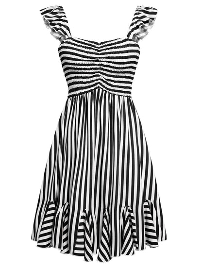 Robe courte à volants et rayures contrastées