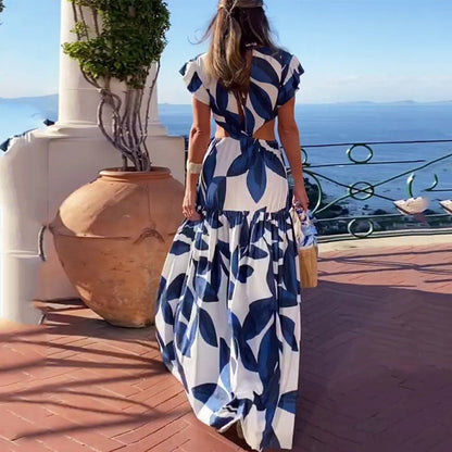 Robe longue féminine à découpe taille ceinturée