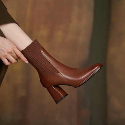 bottines à talon épais bout carré effet chaussette