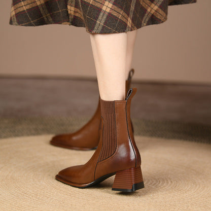 bottines à talon épais bout carré effet chaussette
