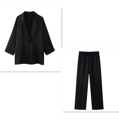 Ensemble Blazer à Volants et Pantalon Décontracté