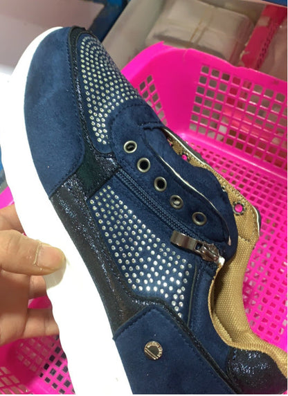 baskets compensées casual femme zip brillant