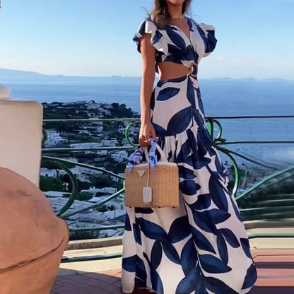Robe longue féminine à découpe taille ceinturée