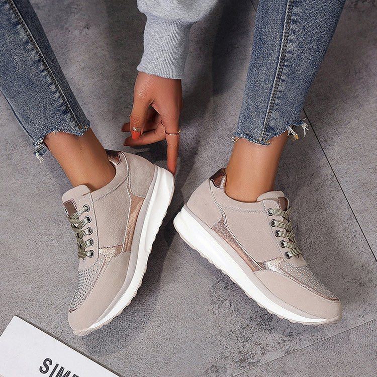 baskets compensées casual femme zip brillant