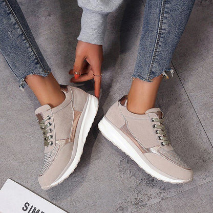 baskets compensées casual femme zip brillant