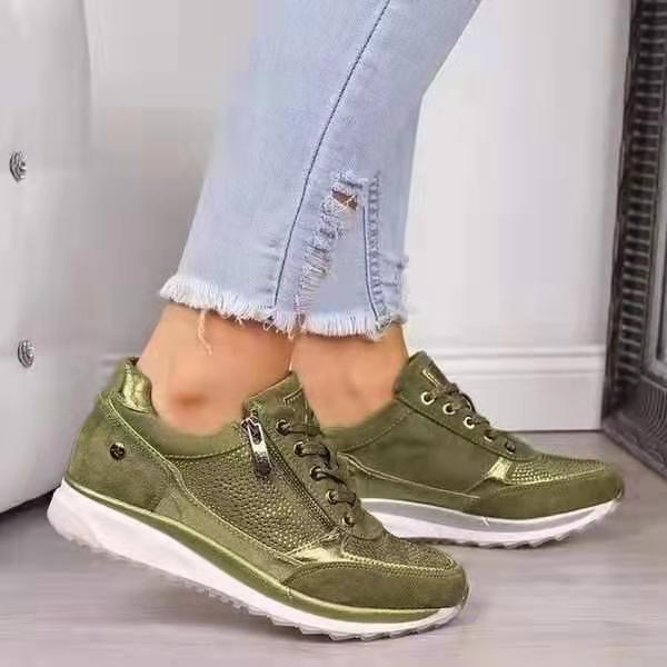 baskets compensées casual femme zip brillant