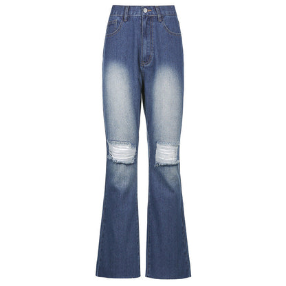 Jean flare taille haute déchiré effet vintage
