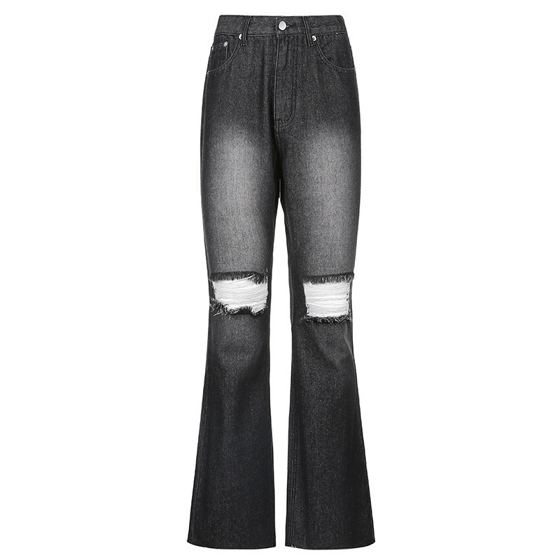 Jean flare taille haute déchiré effet vintage