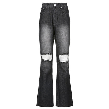 Jean flare taille haute déchiré effet vintage