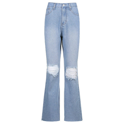 Jean flare taille haute déchiré effet vintage