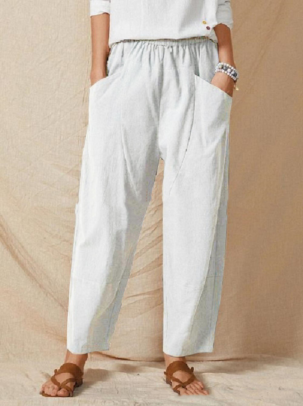 Pantalon femme ample taille élastique