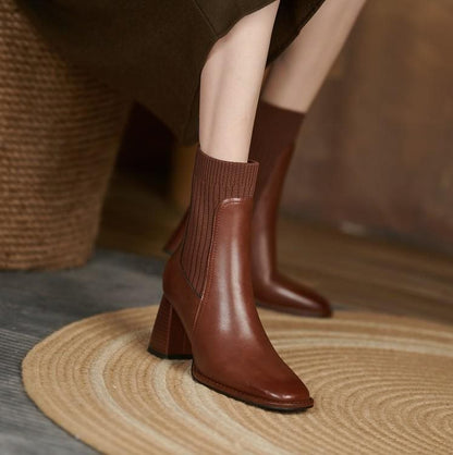 bottines à talon épais bout carré effet chaussette