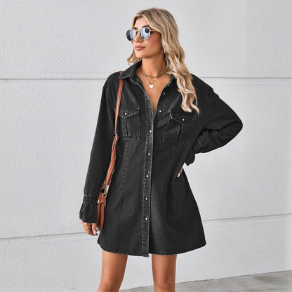 Robe chemise ample à poches plaquées