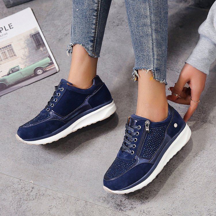 baskets compensées casual femme zip brillant