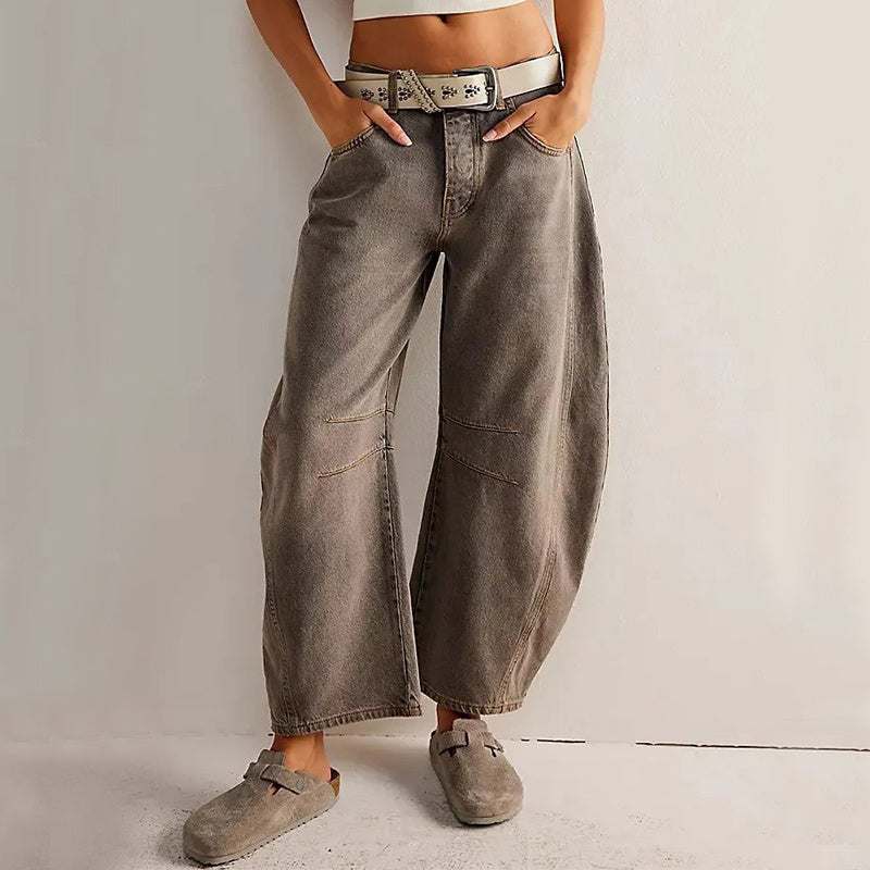Pantalon large droit coupe décontractée femme