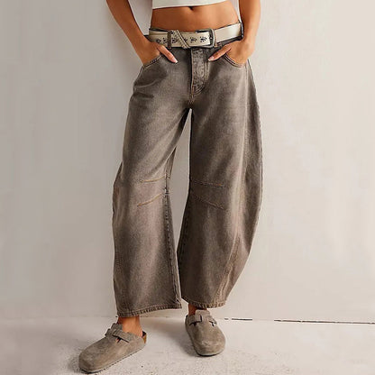 Pantalon large droit coupe décontractée femme