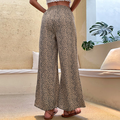 Pantalon large taille élastique imprimé femme