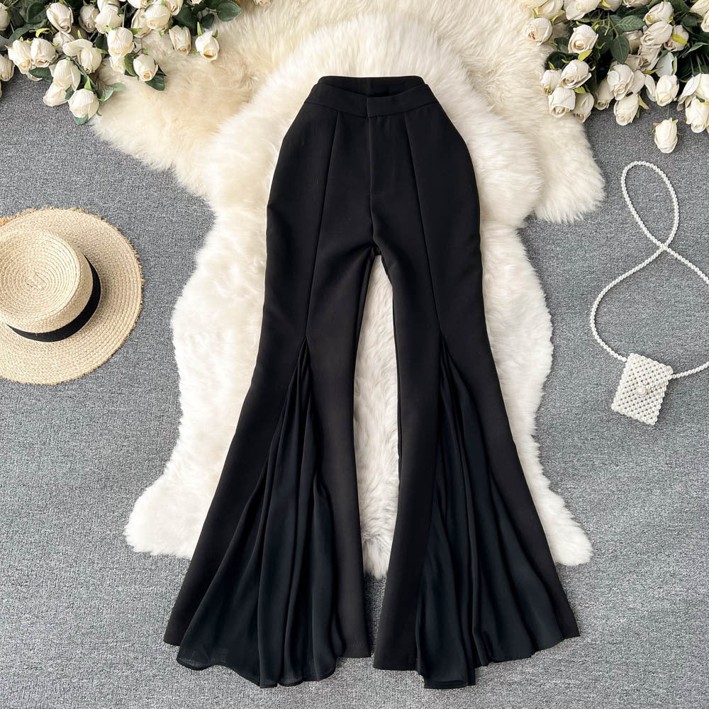 Pantalon évasé femme à détails transparents