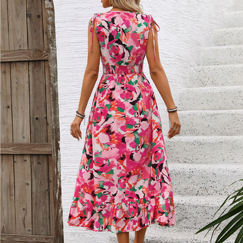 Robe longue imprimée à bretelles fines