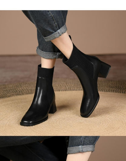 bottines à talon épais bout carré effet chaussette