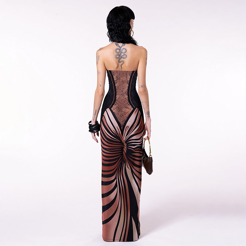 Robe longue bustier à imprimé graphique