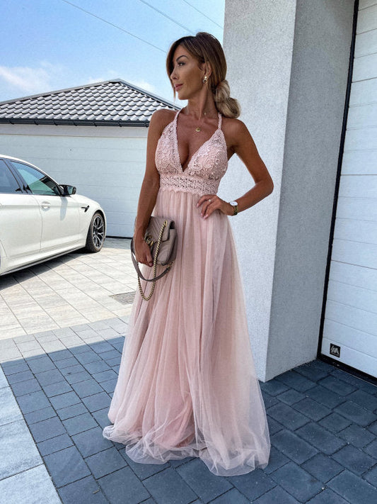 Robe longue dos-nu à décolleté en V