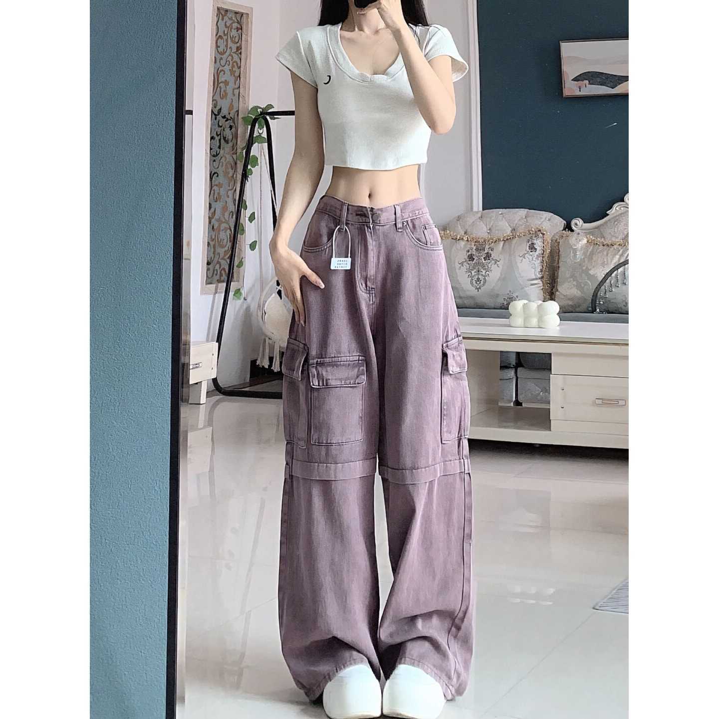 Jeans Cargo Vintage Violet pour Femme