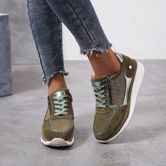 baskets compensées casual femme zip brillant