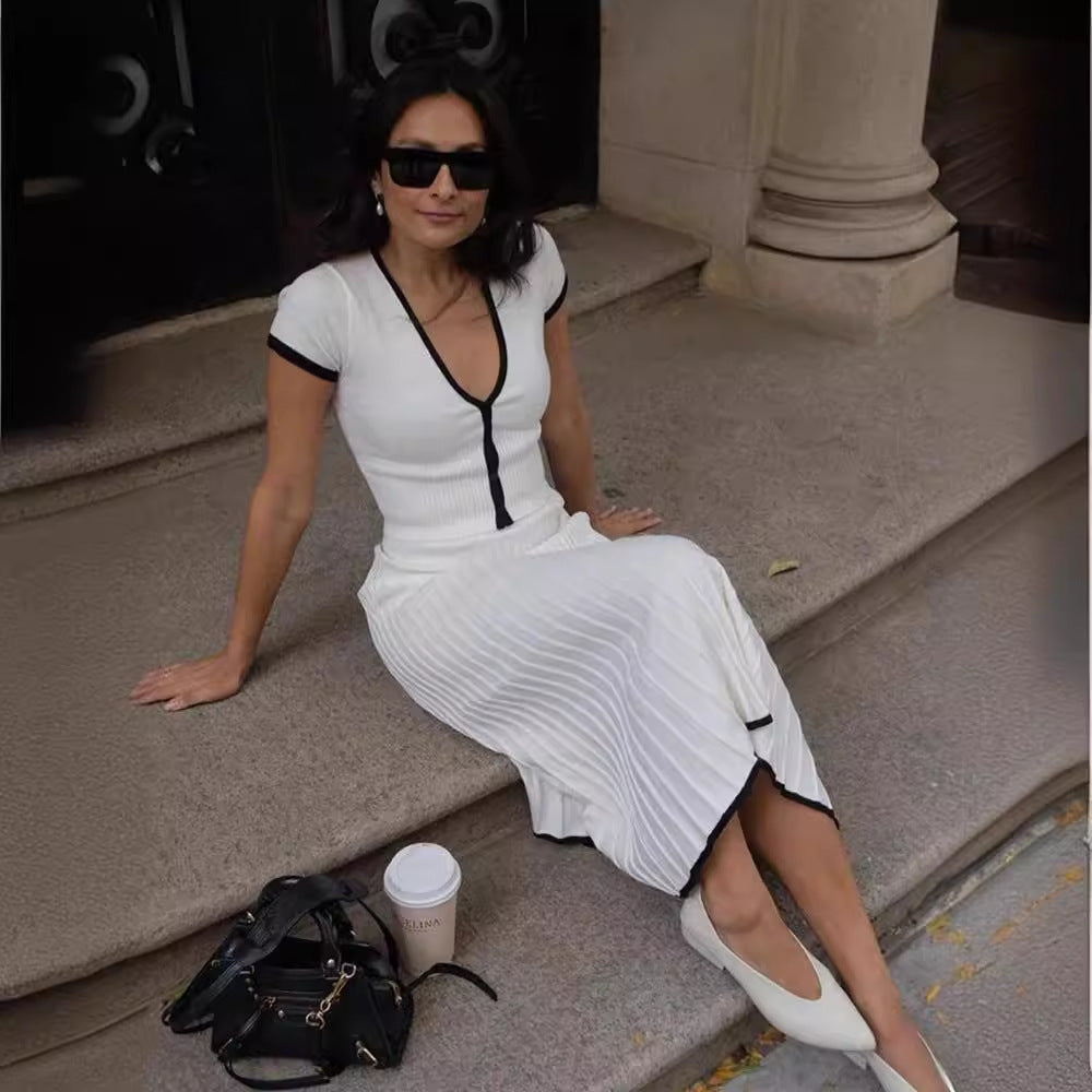 Ensemble Robe Plissée Slim à Col V