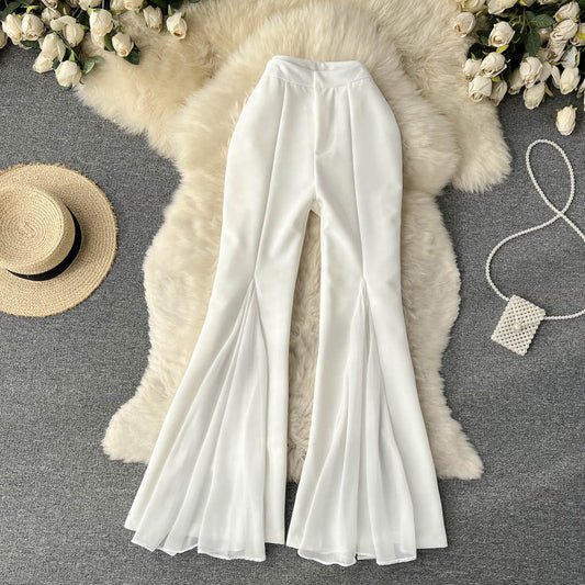 Pantalon évasé femme à détails transparents
