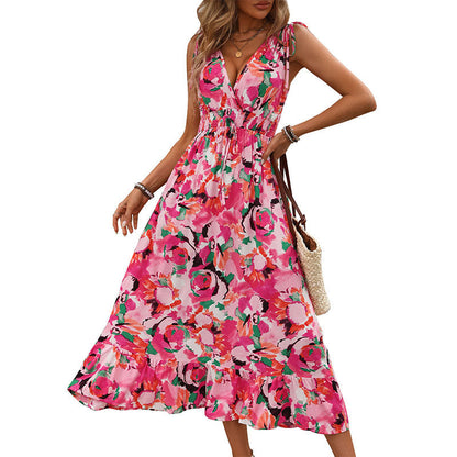 Robe longue imprimée à bretelles fines