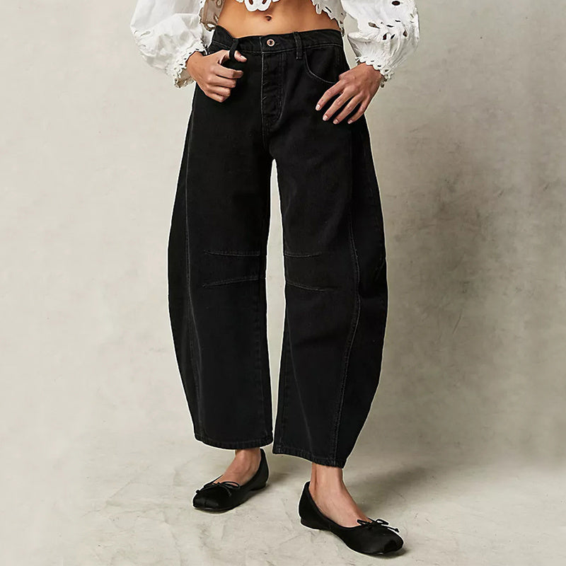 Pantalon large droit coupe décontractée femme