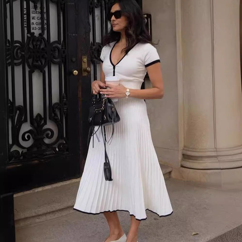 Ensemble Robe Plissée Slim à Col V