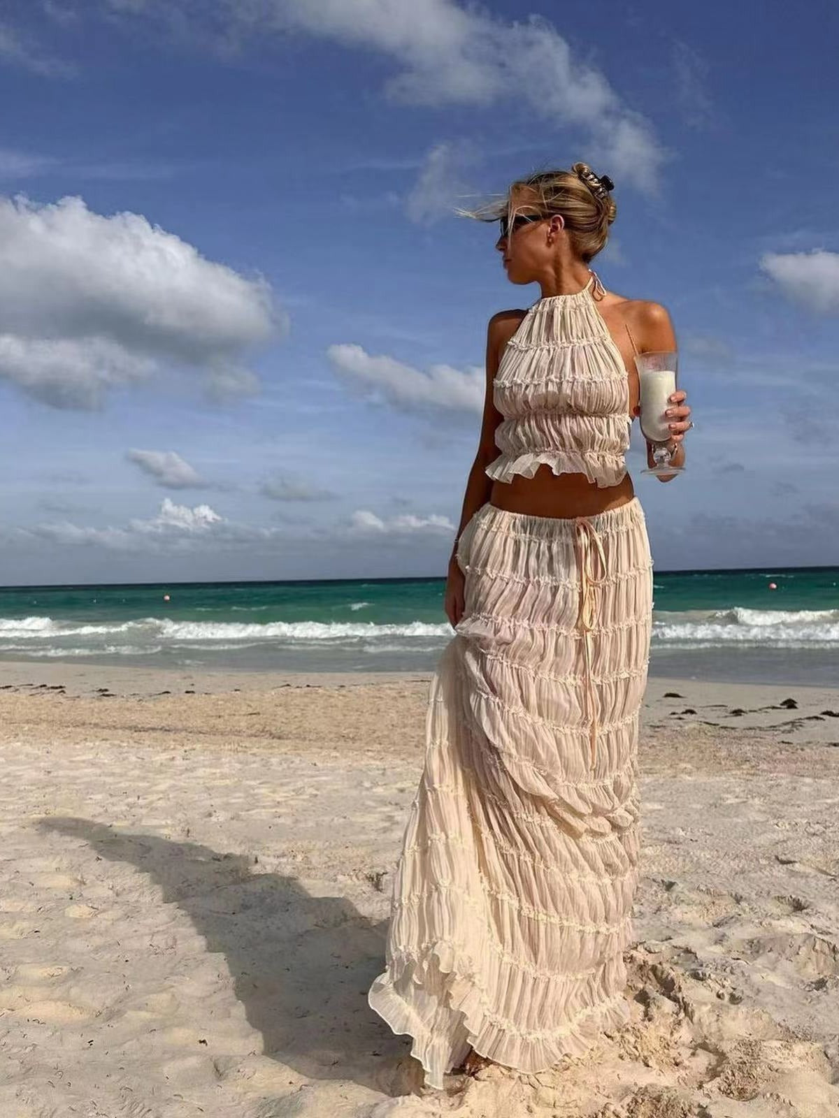 Ensemble Robe Longue Dos Nu et Bretelles Ajustables