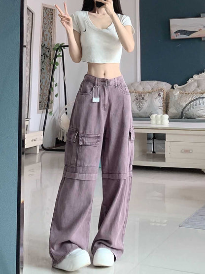 Jeans Cargo Vintage Violet pour Femme