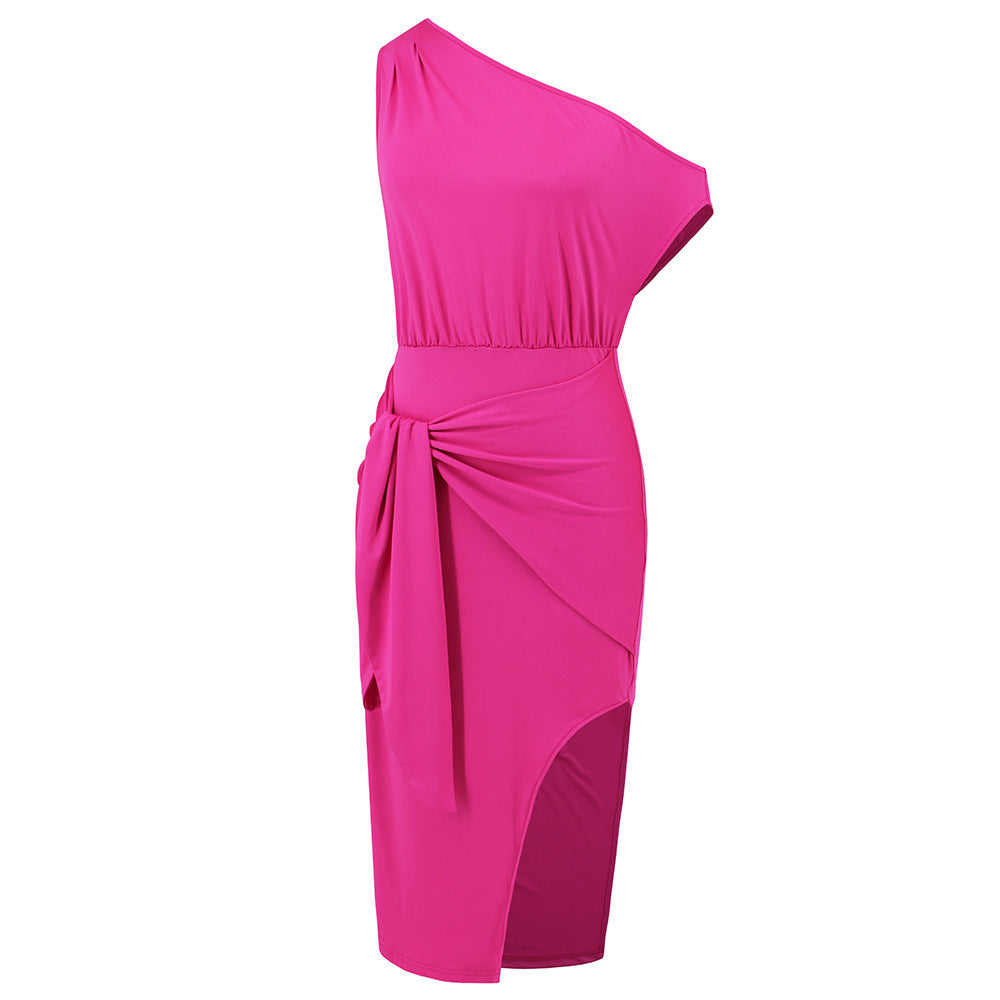 Robe midi asymétrique à nouer taille