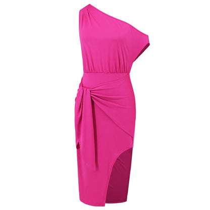 Robe midi asymétrique à nouer taille