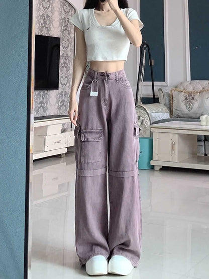 Jeans Cargo Vintage Violet pour Femme